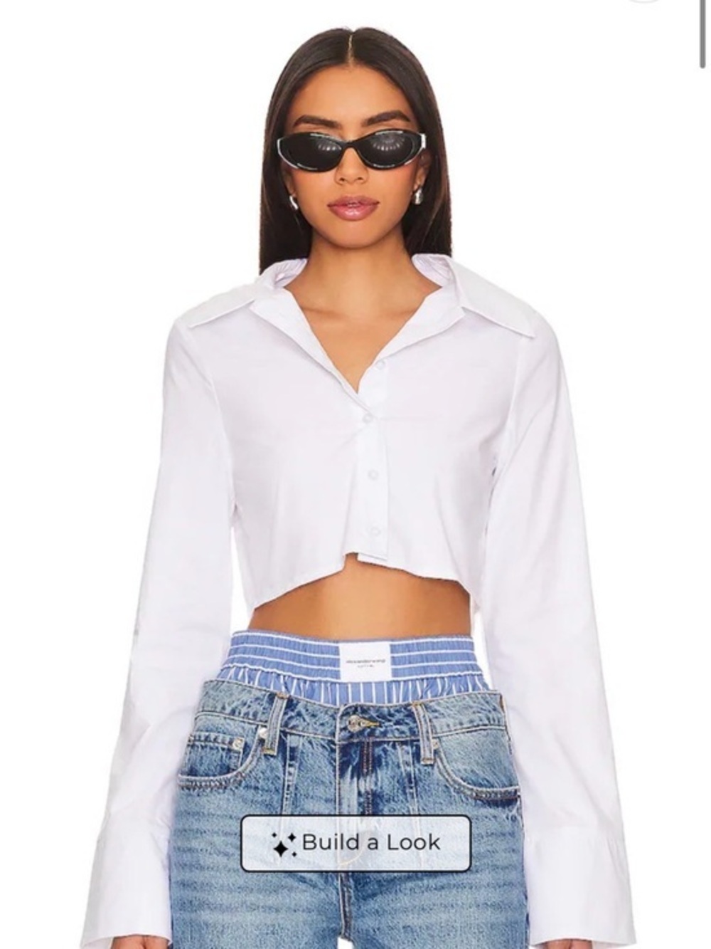 Women's White Cropped Button-Down Collared Top